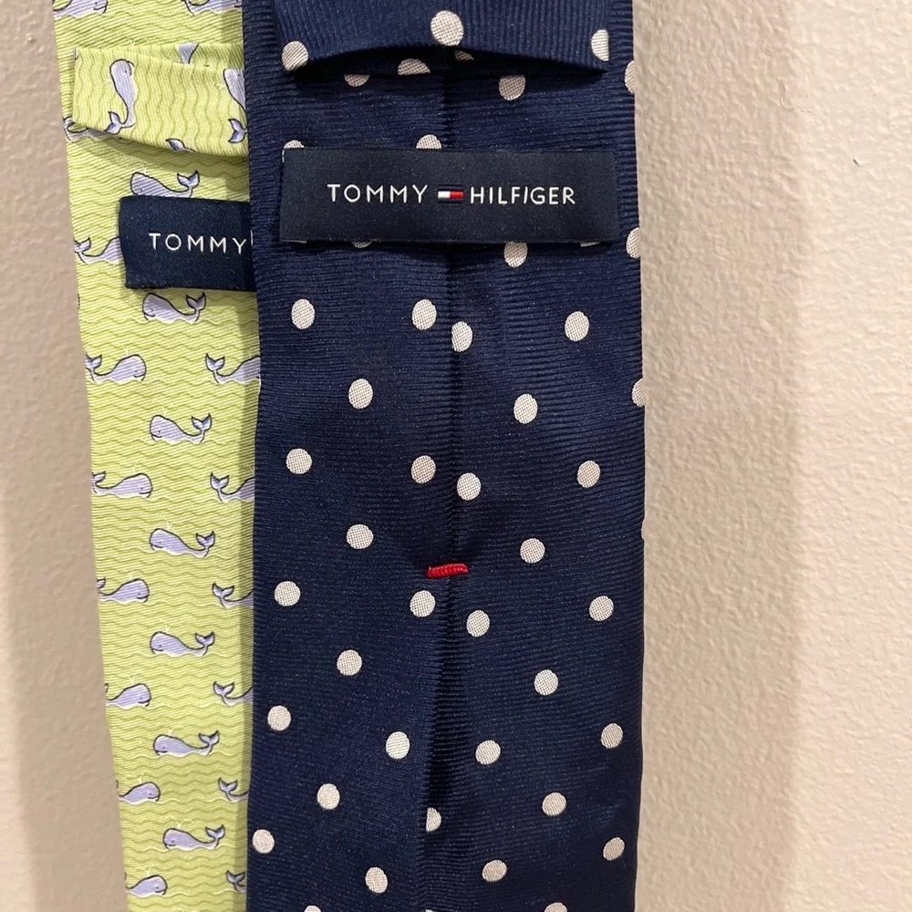 Tommy Hilfiger Neck Ties Mens Silk Green Whale Blue Polka Dot School  Lot of 2